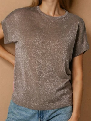 Sinsay - Strukturalna bluzka z krótkim rękawem - beżowy