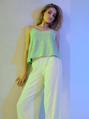 Sinsay - Strukturalne spodnie wide leg - kremowy