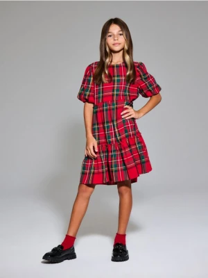 Sinsay - Sukienka babydoll w kratę - czerwony