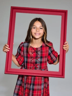 Sinsay - Sukienka babydoll w kratę - czerwony