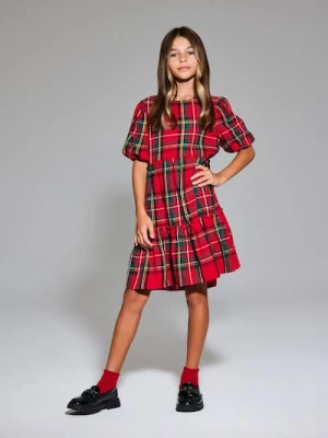 Sinsay - Sukienka babydoll w kratę - czerwony