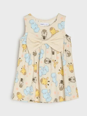 Sinsay - Sukienka babydoll z ozdobną kokardą - kremowy