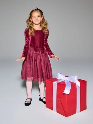 Sinsay - Sukienka babydoll z połyskiem - bordowy