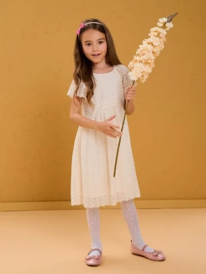 Sinsay - Sukienka bombka z haftowanym wzorem - kremowy