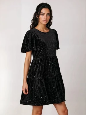 Sinsay - Sukienka bombka z połyskującą aplikacją - czarny
