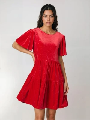 Sinsay - Sukienka bombka z połyskującą aplikacją - czerwony