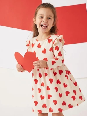 Sinsay - Sukienka dresowa ze wzorem w serca - kremowy