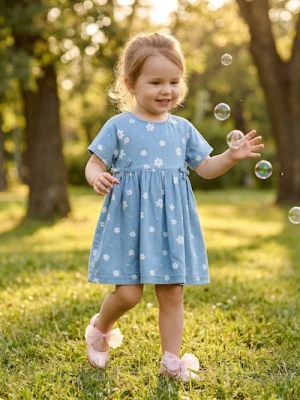 Sinsay - Sukienka jeansowa ze wzorem w kwiatki - niebieski