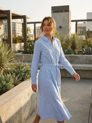 Sinsay - Sukienka koszulowa w paski - wielobarwny