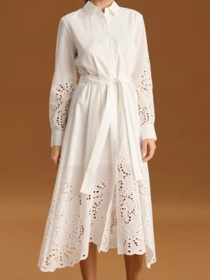 Sinsay - Sukienka koszulowa z ażurowymi elementami - biały