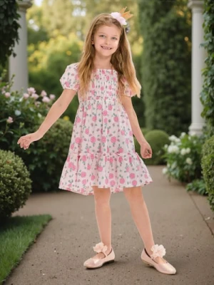 Sinsay - Sukienka lekko marszczona z bufiastymi rękawami - wielobarwny