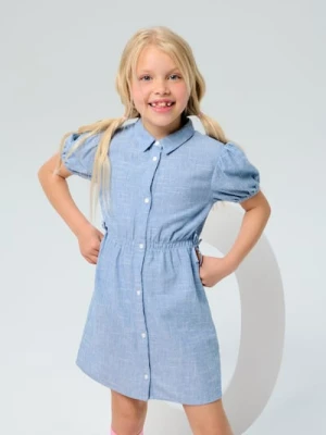 Sinsay - Sukienka marszczona w talii z krótkim rękawem - niebieski