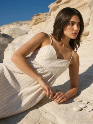 Sinsay - Sukienka maxi na ramiączkach z wiskozą i domieszką lnu - wielobarwny