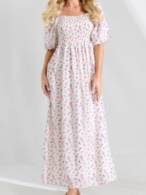 Sinsay - Sukienka maxi w kwiaty z bufiastymi rękawami - wielobarwny