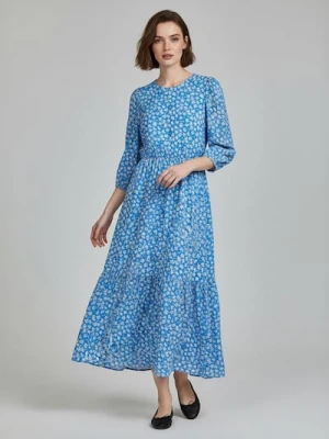 Sinsay - Sukienka maxi w kwiaty z rękawami 3/4 - wielobarwny