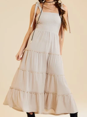 Sinsay - Sukienka maxi z efektem stopniowania - kremowy