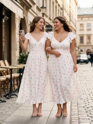 Sinsay - Sukienka maxi z falbanami w kwiaty - wielobarwny