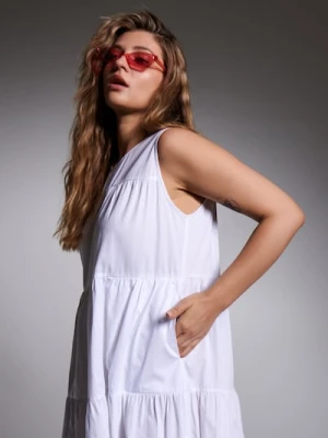 Sinsay - Sukienka maxi z marszczeniami - biały