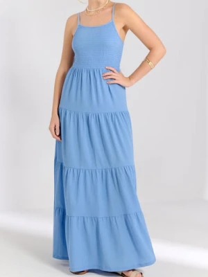Sinsay - Sukienka maxi z marszczeniami - niebieski
