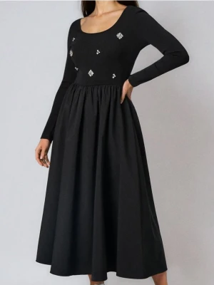 Sinsay - Sukienka maxi z ozdobnymi cyrkoniami - czarny