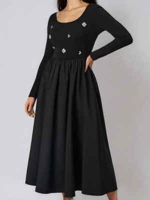 Sinsay - Sukienka maxi z ozdobnymi cyrkoniami - czarny