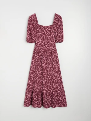 Sinsay - Sukienka midi fit and flare w zebrę z bufiastymi rękawami - wielobarwny