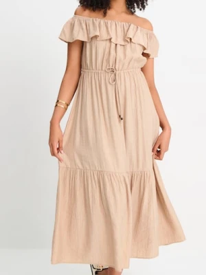 Sinsay - Sukienka midi hiszpanka z wiskozą - kremowy