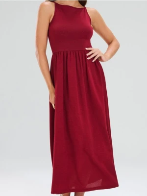 Sinsay - Sukienka midi na ramiączkach - bordowy