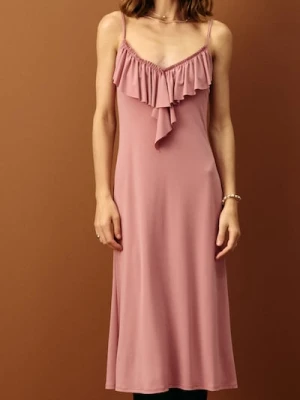 Sinsay - Sukienka midi na ramiączkach - różowy