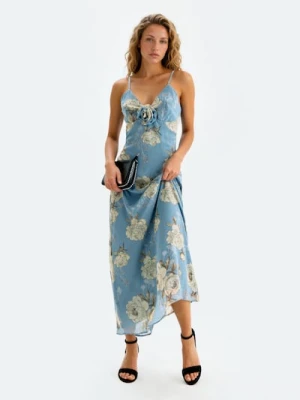 Sinsay - Sukienka midi na ramiączkach z elementem 3D w kształcie róży - wielobarwny