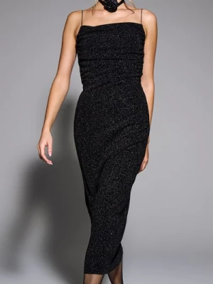 Sinsay - Sukienka midi na ramiączkach z metalizowaną nitką - czarny