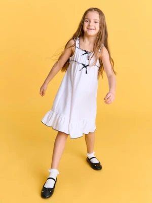 Sinsay - Sukienka midi na ramiączkach z ozdobnymi falbanami - biały