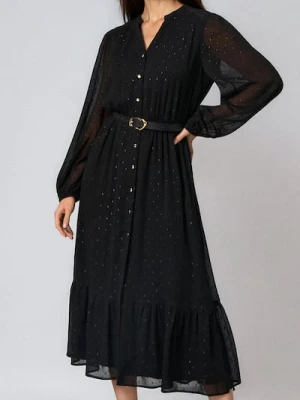 Sinsay - Sukienka midi szmizjerka - czarny