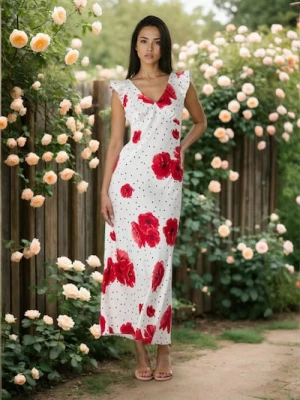 Sinsay - Sukienka midi w grochy z motywem maków - wielobarwny