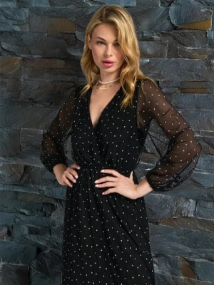 Sinsay - Sukienka midi w kropki - czarny