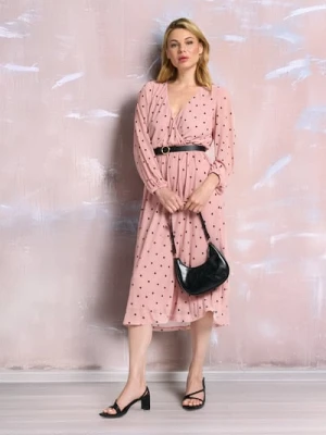 Sinsay - Sukienka midi w kropki - różowy