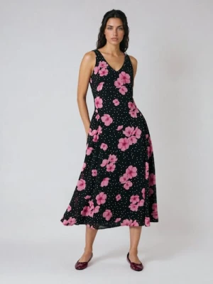 Sinsay - Sukienka midi w kropki z nadrukiem kwiatowym - wielobarwny