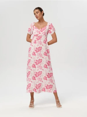 Sinsay - Sukienka midi w kwiaty - czerwony