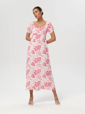 Sinsay - Sukienka midi w kwiaty - czerwony