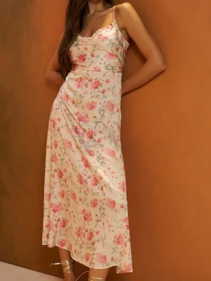 Sinsay - Sukienka midi w kwiaty na ramiączkach - wielobarwny