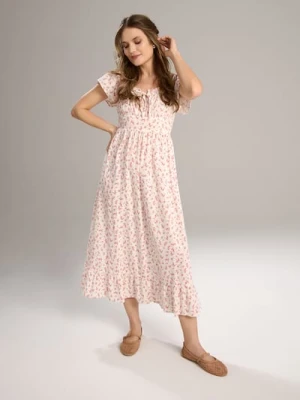 Sinsay - Sukienka midi w kwiaty w stylu cottage z wiskozą - wielobarwny