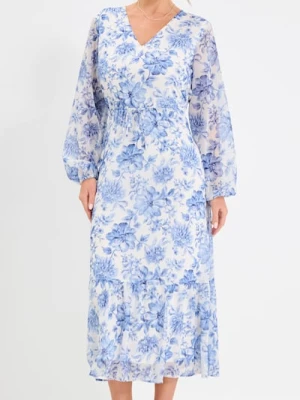 Sinsay - Sukienka midi w kwiaty - wielobarwny