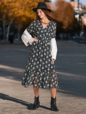 Sinsay - Sukienka midi w kwiaty - wielobarwny