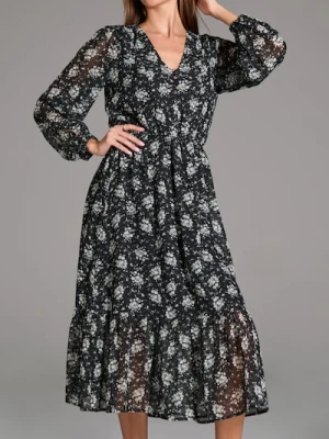 Sinsay - Sukienka midi w kwiaty - wielobarwny