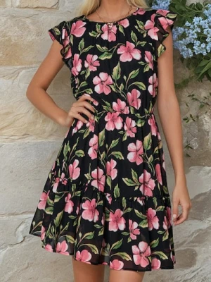 Sinsay - Sukienka midi w kwiaty - wielobarwny