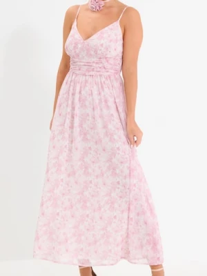 Sinsay - Sukienka midi w kwiaty z marszczeniami - wielobarwny