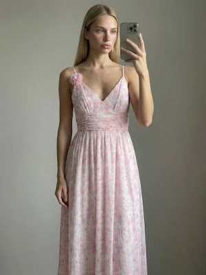 Sinsay - Sukienka midi w kwiaty z marszczeniami - wielobarwny