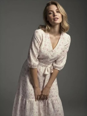 Sinsay - Sukienka midi w kwiaty z wiązaniem - wielobarwny