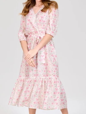 Sinsay - Sukienka midi w kwiaty z wiązaniem - wielobarwny