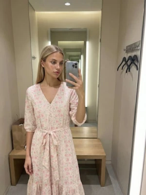 Sinsay - Sukienka midi w kwiaty z wiązaniem - wielobarwny